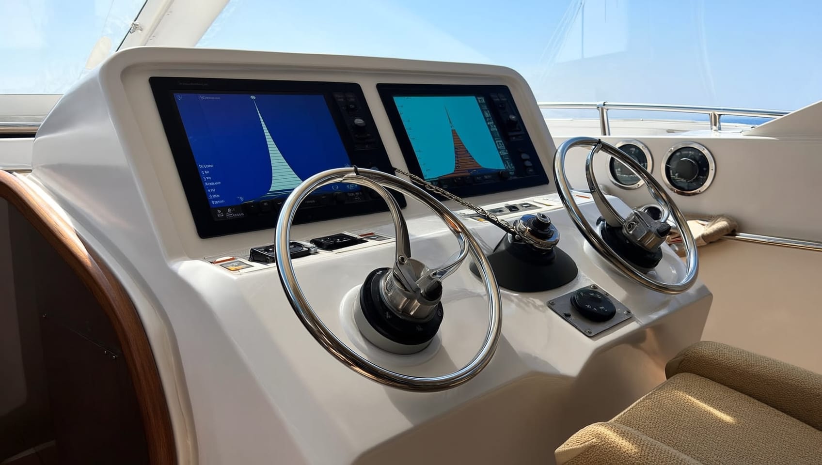 Joystick docking control at the cockpit helm station