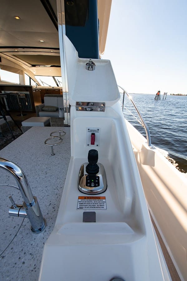 Joystick docking control at the cockpit helm station