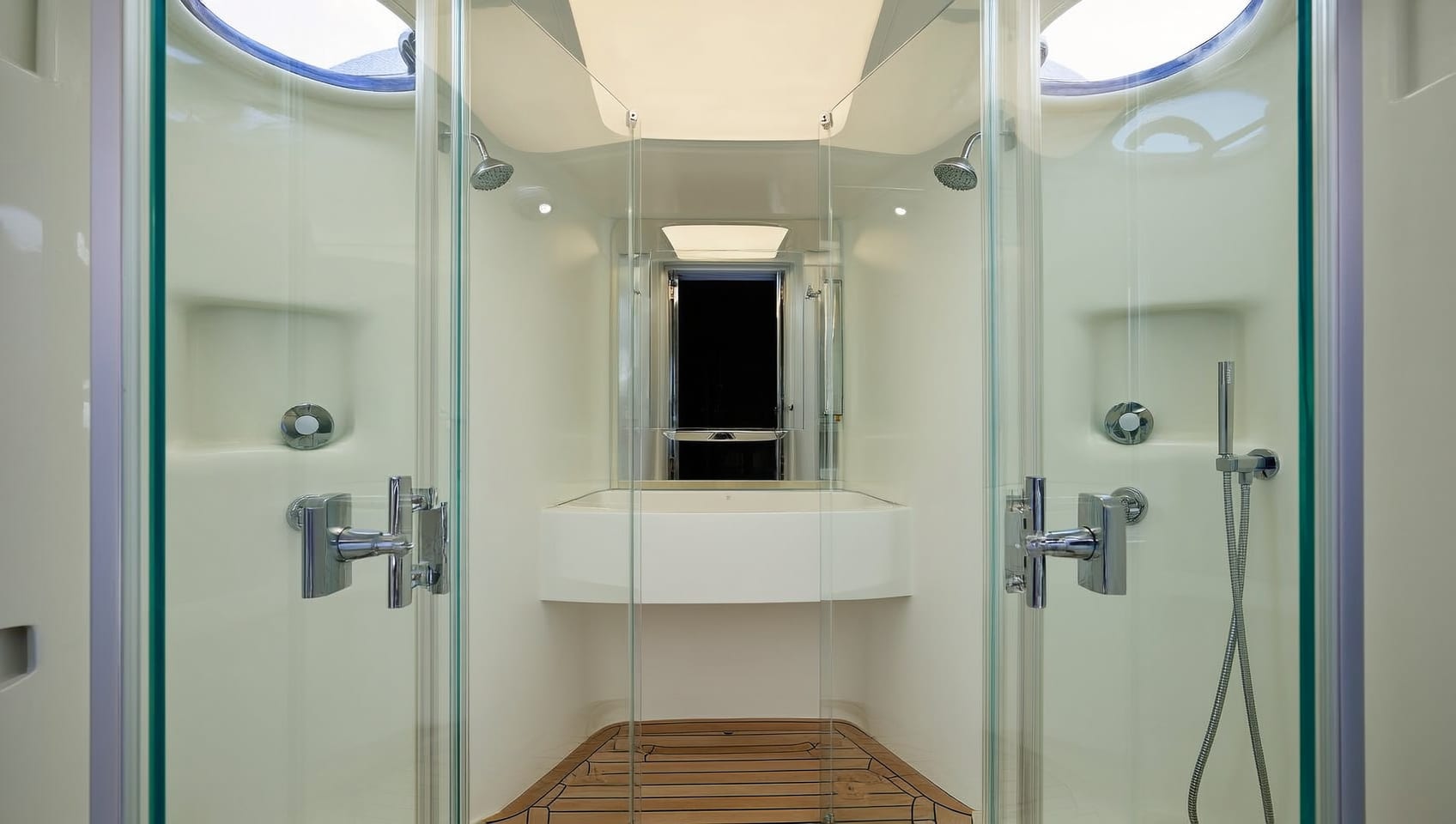 Ensuite head with glass shower and vessel sink